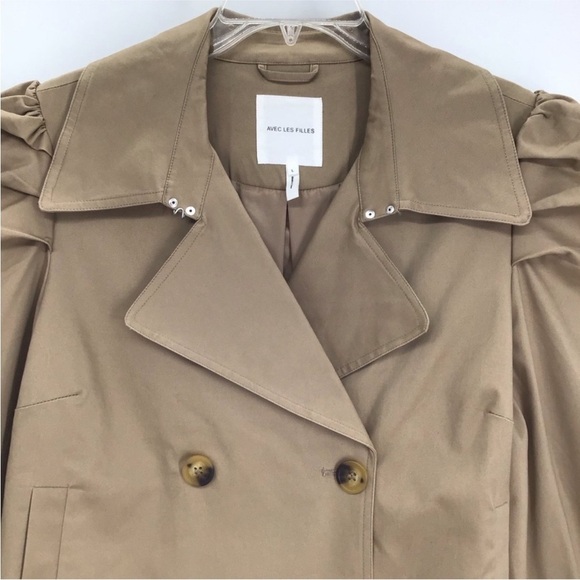 GUC. Avec Les Filles Double Breasted Trench Jacket. Classi. Chic. Puffed Sleeve - Picture 6 of 11